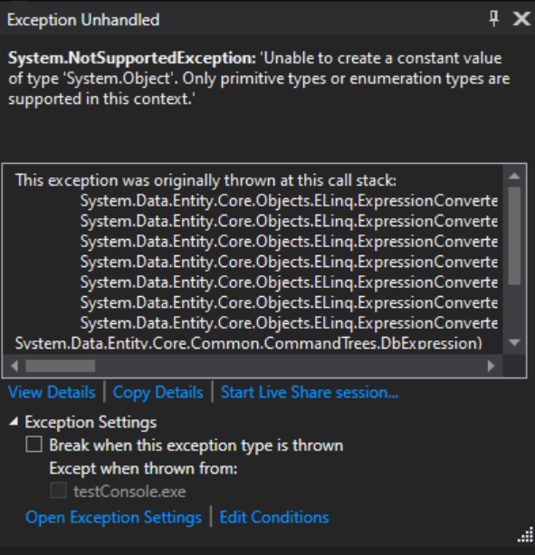 Unable to create a constant value of type. Only primitive types or enumeration types are supported in this context