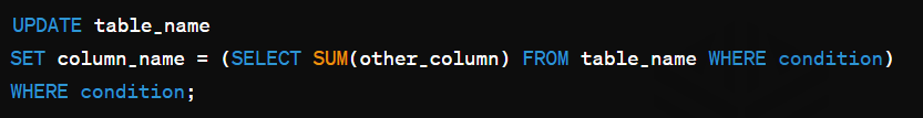 An aggregate may not appear in the set list of an UPDATE statement