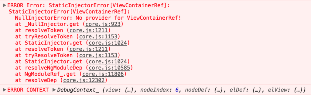 Angular Error StaticInjectorError